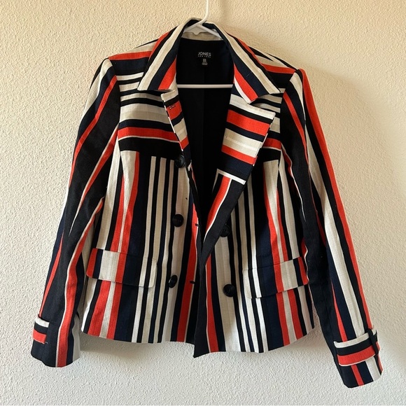 Jones New York Women’s Jacket 14 Striped Double Breasted Nautical Coastal - Picture 1 of 16